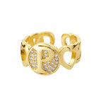 Load image into Gallery viewer, Rainbow Zircon Letter Rings for Women Gold Color Stainless Steel Initial Ring Adjustable Wedding Couple Rings Boho Jewelry Bague