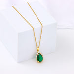 Load image into Gallery viewer, Light luxury retro green zircon crystal water drop pendant titanium steel necklace women's classic stainless steel collarbone