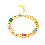 Load image into Gallery viewer, 18K gold multicolored long gemstone stainless steel bracelet