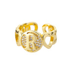 Load image into Gallery viewer, Rainbow Zircon Letter Rings for Women Gold Color Stainless Steel Initial Ring Adjustable Wedding Couple Rings Boho Jewelry Bague