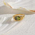 Load image into Gallery viewer, Strong Prong Setting Oval Cutt 3A Zircon Shiny Green Red Black White Stone Ring Stainless Steel 18K Gold Plated Rings For Women