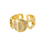 Load image into Gallery viewer, Rainbow Zircon Letter Rings for Women Gold Color Stainless Steel Initial Ring Adjustable Wedding Couple Rings Boho Jewelry Bague
