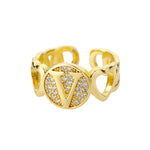 Load image into Gallery viewer, Rainbow Zircon Letter Rings for Women Gold Color Stainless Steel Initial Ring Adjustable Wedding Couple Rings Boho Jewelry Bague