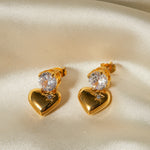 Load image into Gallery viewer, Stainless steel smooth zircon heart-shaped pendant earrings and accessories
