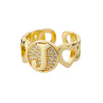 Load image into Gallery viewer, Rainbow Zircon Letter Rings for Women Gold Color Stainless Steel Initial Ring Adjustable Wedding Couple Rings Boho Jewelry Bague