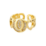Load image into Gallery viewer, Rainbow Zircon Letter Rings for Women Gold Color Stainless Steel Initial Ring Adjustable Wedding Couple Rings Boho Jewelry Bague
