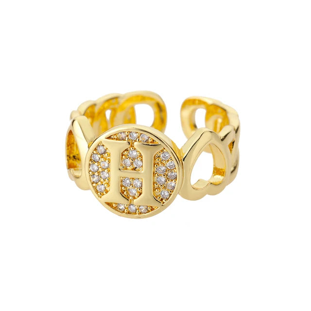 Rainbow Zircon Letter Rings for Women Gold Color Stainless Steel Initial Ring Adjustable Wedding Couple Rings Boho Jewelry Bague