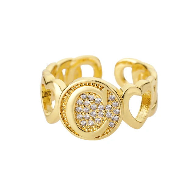Rainbow Zircon Letter Rings for Women Gold Color Stainless Steel Initial Ring Adjustable Wedding Couple Rings Boho Jewelry Bague