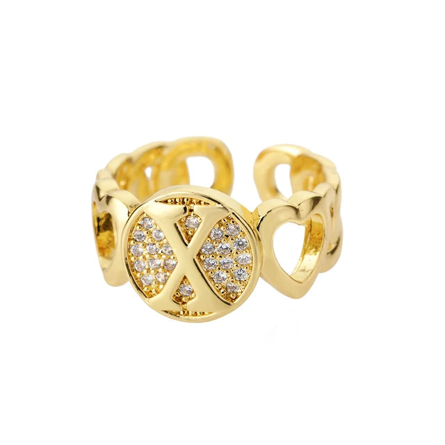 Rainbow Zircon Letter Rings for Women Gold Color Stainless Steel Initial Ring Adjustable Wedding Couple Rings Boho Jewelry Bague