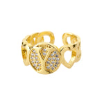 Load image into Gallery viewer, Rainbow Zircon Letter Rings for Women Gold Color Stainless Steel Initial Ring Adjustable Wedding Couple Rings Boho Jewelry Bague
