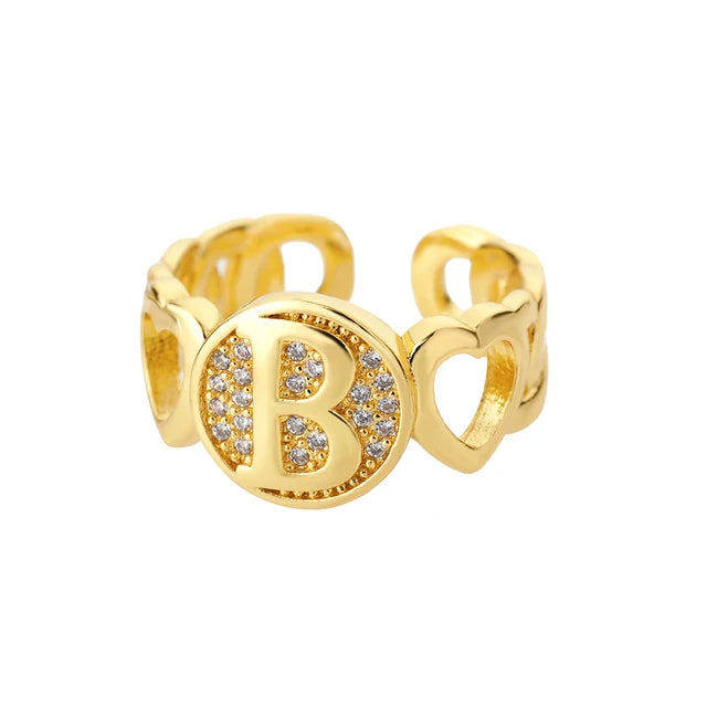 Rainbow Zircon Letter Rings for Women Gold Color Stainless Steel Initial Ring Adjustable Wedding Couple Rings Boho Jewelry Bague