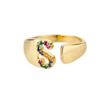 Load image into Gallery viewer, Rainbow Zircon Letter Rings for Women Gold Color Stainless Steel Initial Ring Adjustable Wedding Couple Rings Boho Jewelry Bague
