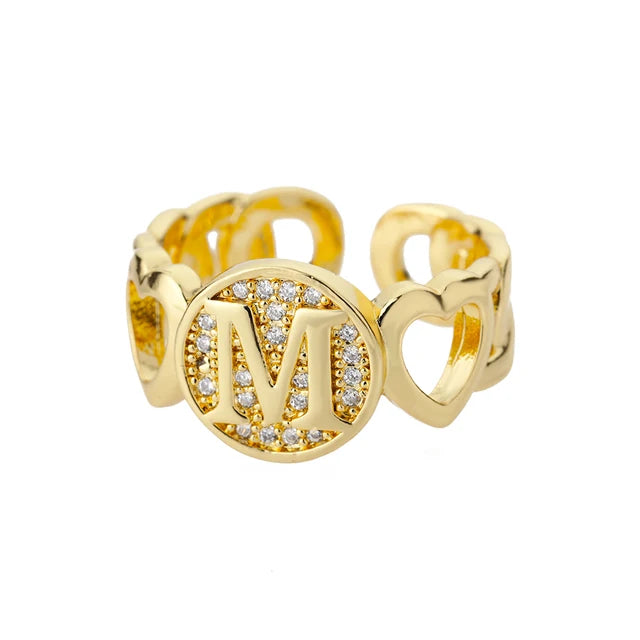 Rainbow Zircon Letter Rings for Women Gold Color Stainless Steel Initial Ring Adjustable Wedding Couple Rings Boho Jewelry Bague