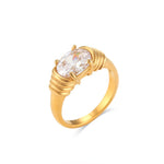 Load image into Gallery viewer, Strong Prong Setting Oval Cutt 3A Zircon Shiny Green Red Black White Stone Ring Stainless Steel 18K Gold Plated Rings For Women
