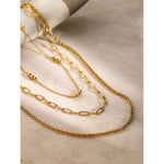 Load image into Gallery viewer, Stainless steel triple beaded loop chain Fried Dough Twists chain three-layer necklace beach style necklace
