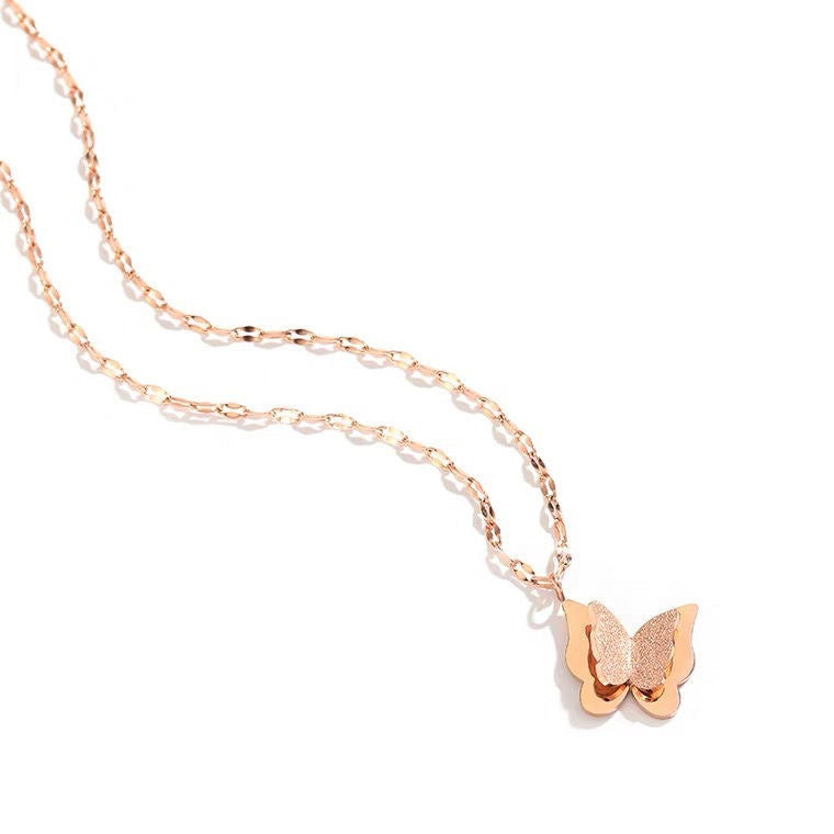 Stainless steel double layer butterfly necklace women's clavicle chain