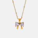 Load image into Gallery viewer, Stainless Steel Inlaid Zircon Bow Necklace

