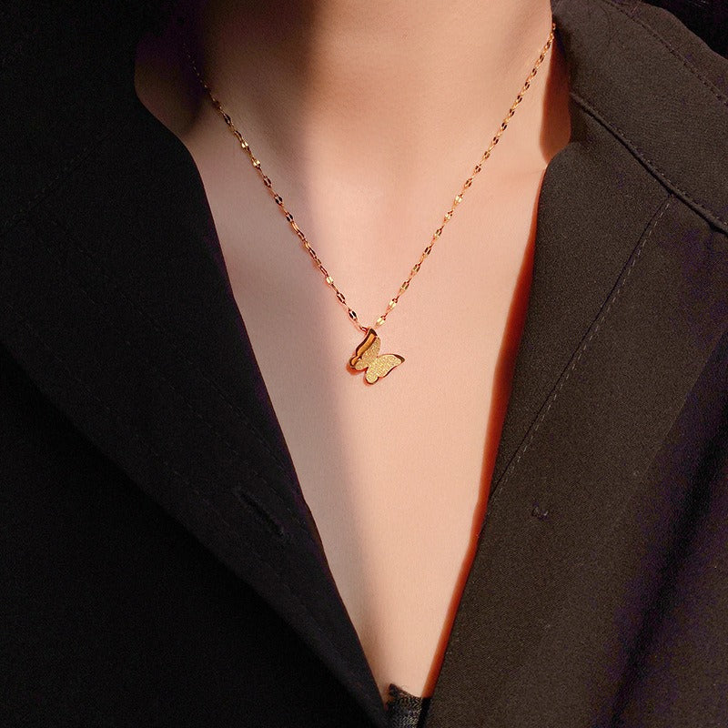 Stainless steel double layer butterfly necklace women's clavicle chain