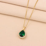 Load image into Gallery viewer, Light luxury retro green zircon crystal water drop pendant titanium steel necklace women's classic stainless steel collarbone
