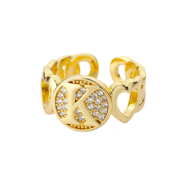 Rainbow Zircon Letter Rings for Women Gold Color Stainless Steel Initial Ring Adjustable Wedding Couple Rings Boho Jewelry Bague