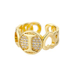 Load image into Gallery viewer, Rainbow Zircon Letter Rings for Women Gold Color Stainless Steel Initial Ring Adjustable Wedding Couple Rings Boho Jewelry Bague
