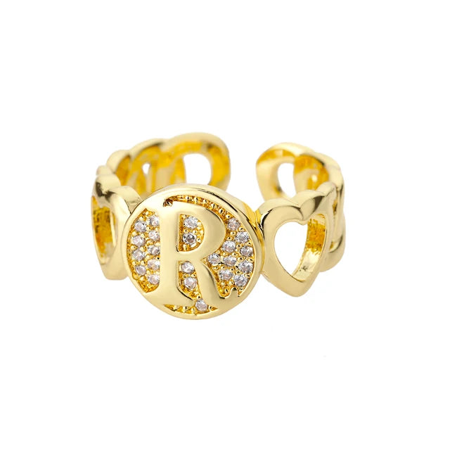 Rainbow Zircon Letter Rings for Women Gold Color Stainless Steel Initial Ring Adjustable Wedding Couple Rings Boho Jewelry Bague
