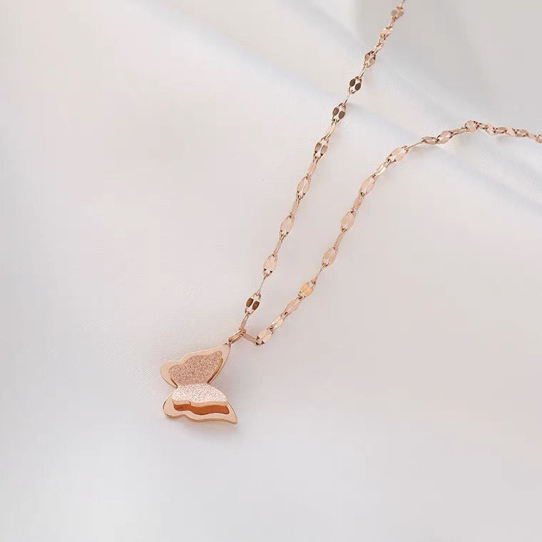 Stainless steel double layer butterfly necklace women's clavicle chain