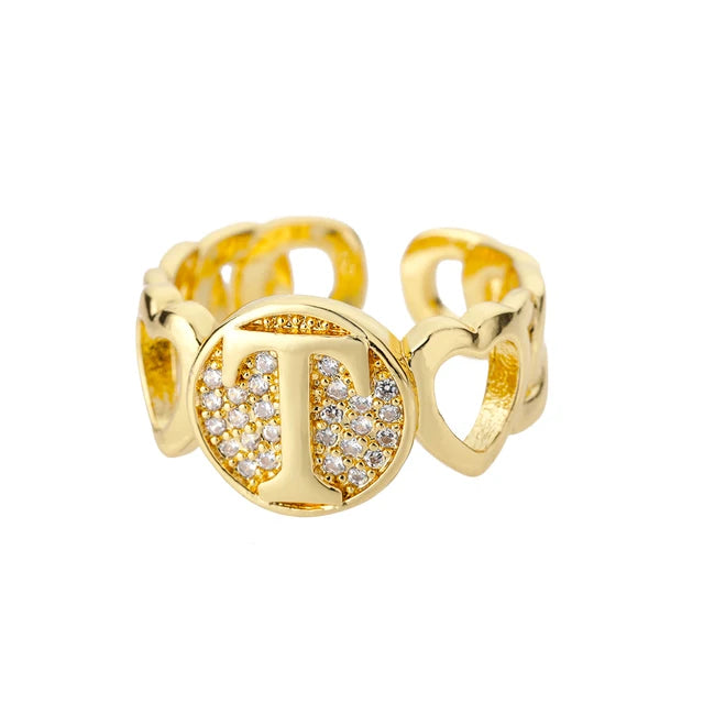 Rainbow Zircon Letter Rings for Women Gold Color Stainless Steel Initial Ring Adjustable Wedding Couple Rings Boho Jewelry Bague