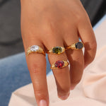 Load image into Gallery viewer, Strong Prong Setting Oval Cutt 3A Zircon Shiny Green Red Black White Stone Ring Stainless Steel 18K Gold Plated Rings For Women
