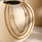 Load image into Gallery viewer, Stainless steel triple beaded loop chain Fried Dough Twists chain three-layer necklace beach style necklace
