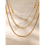 Load image into Gallery viewer, Stainless steel triple beaded loop chain Fried Dough Twists chain three-layer necklace beach style necklace
