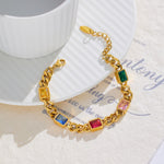 Load image into Gallery viewer, 18K gold multicolored long gemstone stainless steel bracelet
